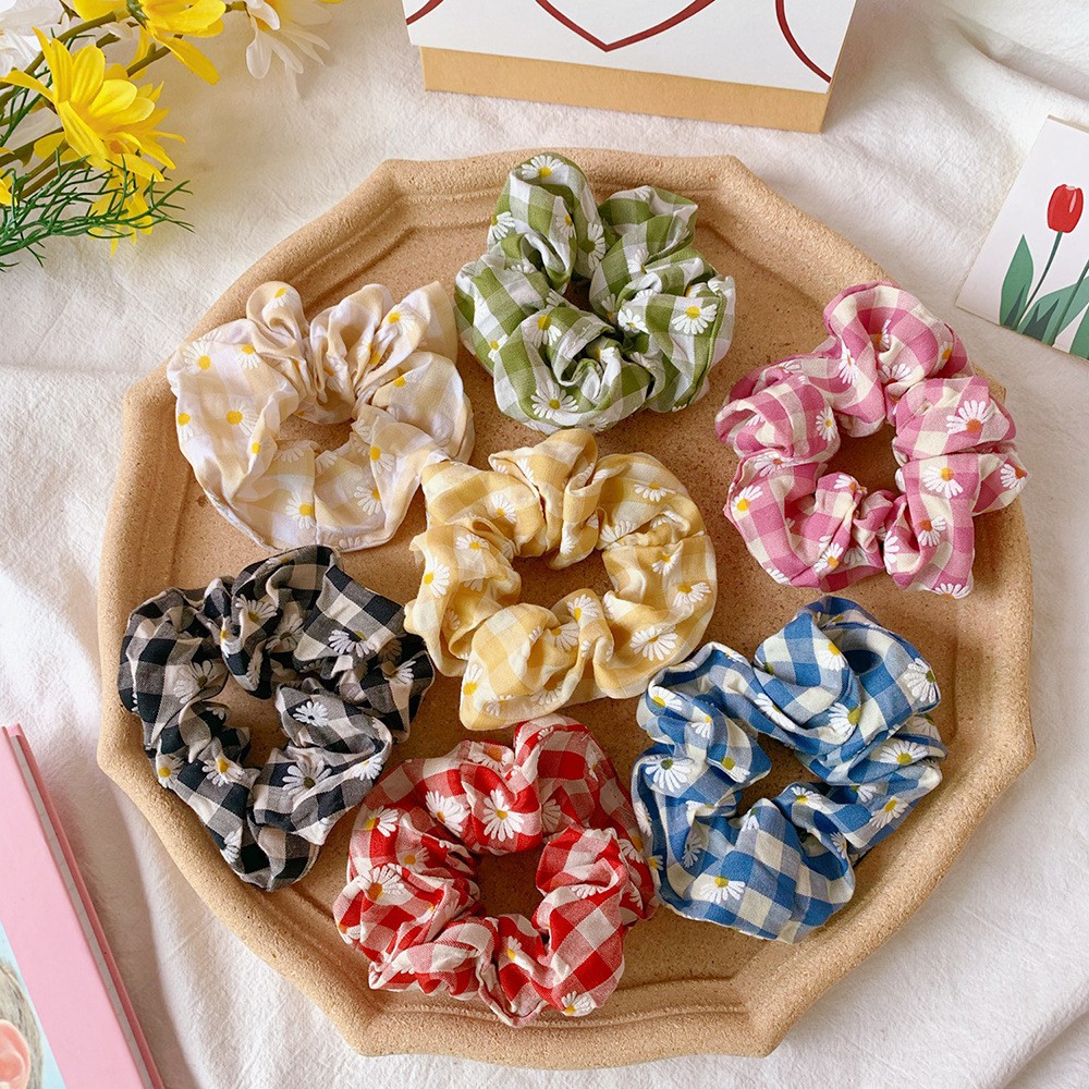 Scrunchies Cột Tóc Hoa Cúc Caro Vintage Hot Trend