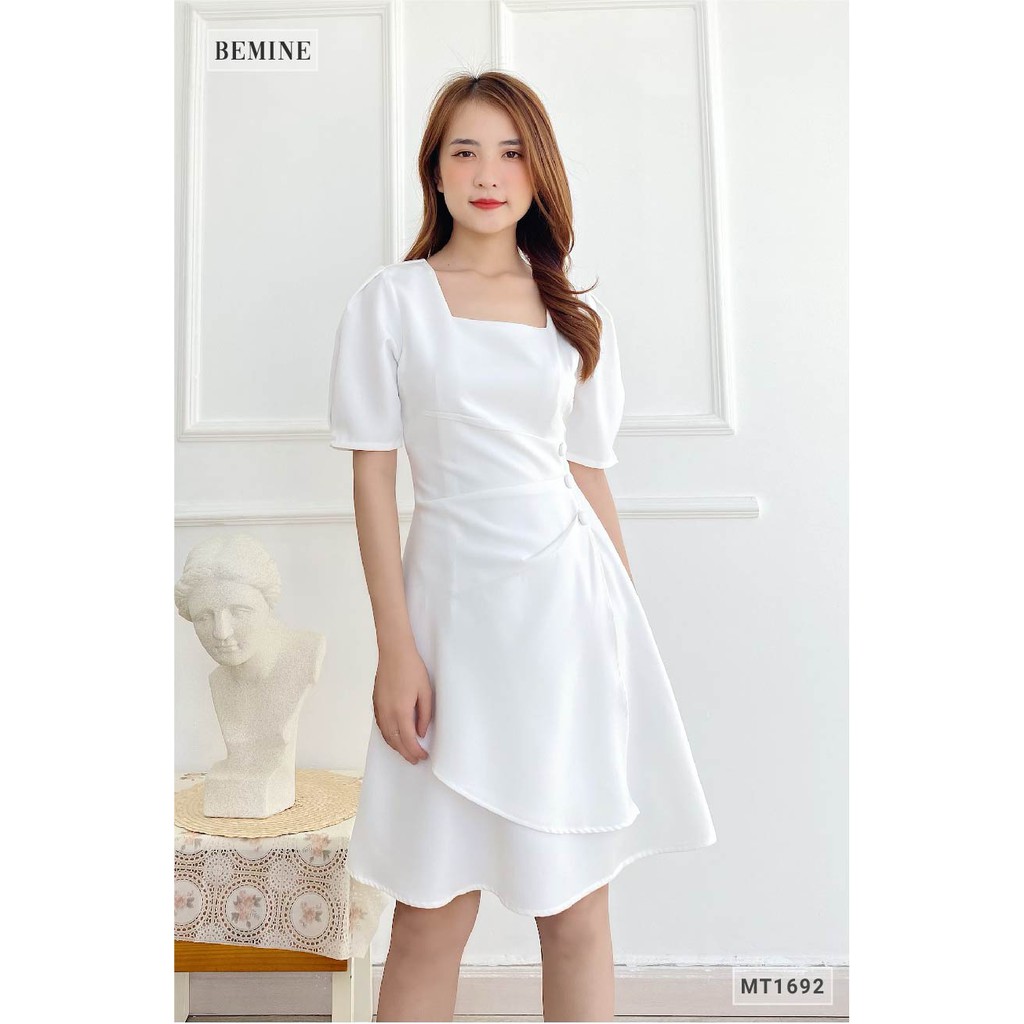 [Mã WABRWA15 giảm 15% đơn 300K] Đầm xếp ly 3 cúc vạt tùng BEMINE MT1692TRANG | BigBuy360 - bigbuy360.vn