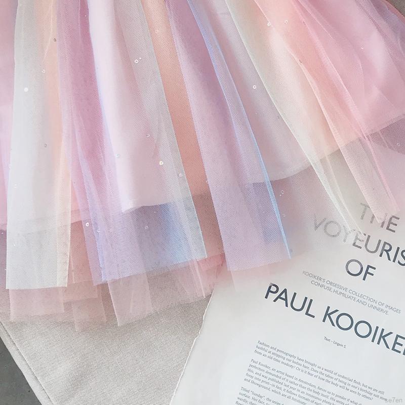 Đầm Công Chúa Dây Đeo Màu Cầu Vồng Cho Bé Gái 3-9 Tuổi