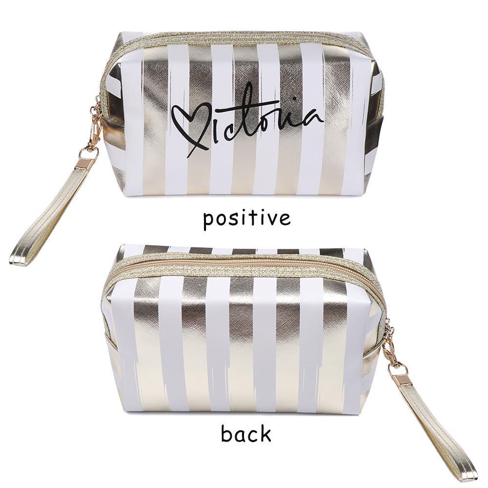 MIHAN1 Túi Đựng Mỹ Phẩm / Tiền Xu Họa Tiết Kẻ Sọc Chống Thấm Nước Tiện