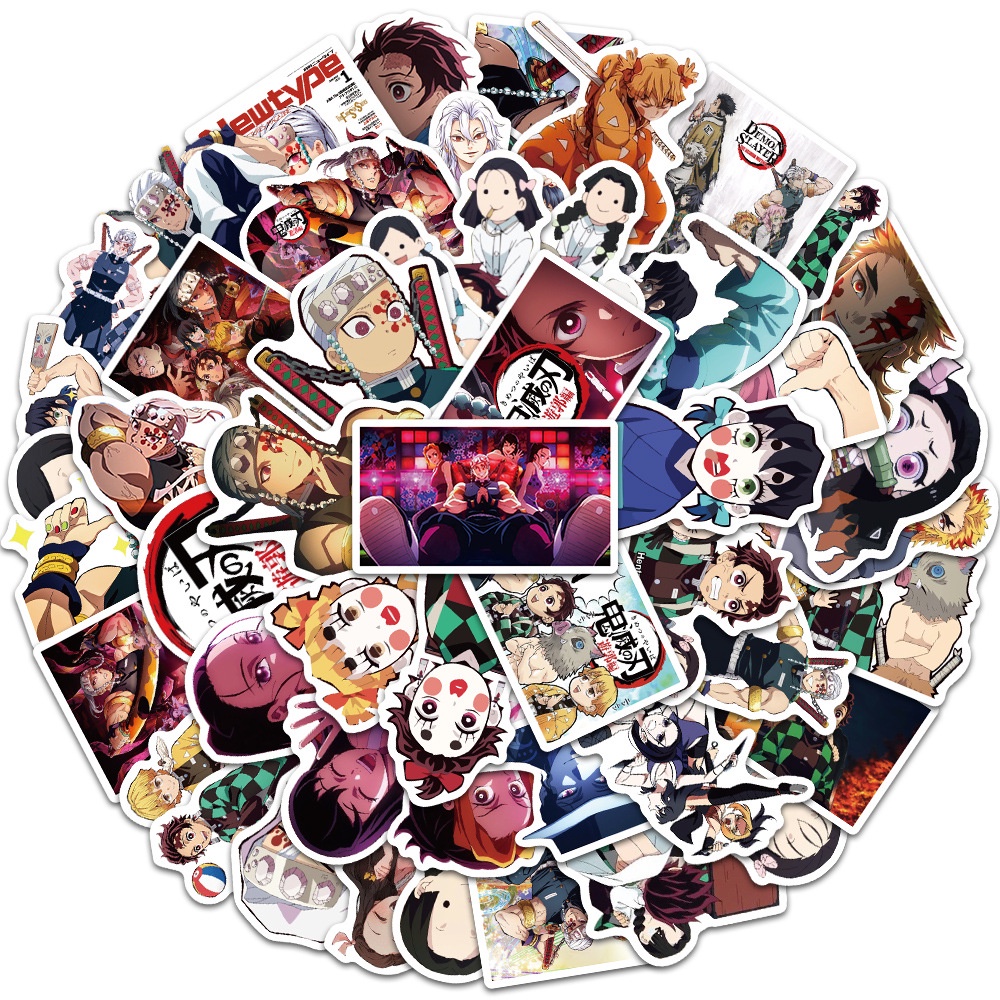 Bộ 100 Cái / Bộ ❉ Hình Dán Trang Trí In Hình Nhân Vật Anime Kimetsu no Yaiba Xinh Xắn ❉ Miếng Dán Thời Trang Chống Thấm Nước Hình Demon Slayer