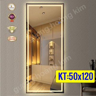 Gương soi toàn thân khung viền gỗ đèn led cảm ứng thông minh kích thước 50x120 cm - guonghoangkim mirror