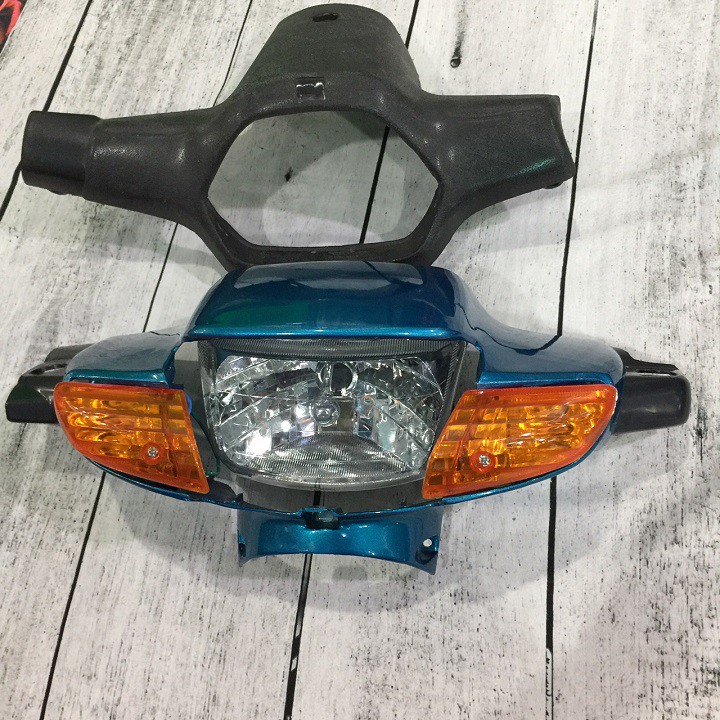 Bộ ốp đầu C100 xe Wave Thái, Wave 110 Màu Xanh Da gồm 4 món: ốp đầu + gáy+ pha đèn + 1 đôi xi nhan s