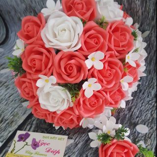 BÓ HOA CƯỚI ĐẤT SÉT.Tặng 1 cài áo