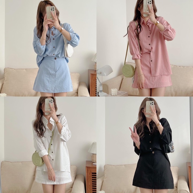 [VIDEO] SET ÁO SƠ MI ĐŨI VÀ CHÂN VÁY CÓ LÓT (ảnh thật)