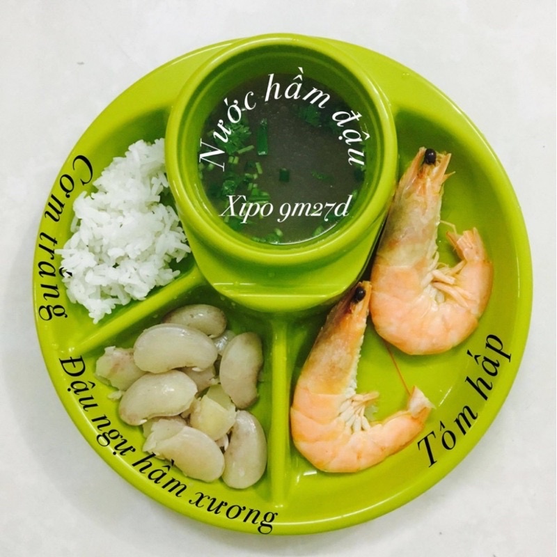 Khay ăn dặm BLW ăn dặm kiểu nhật tròn 3 ngăn có khay để cốc , thìa nĩa cho bé