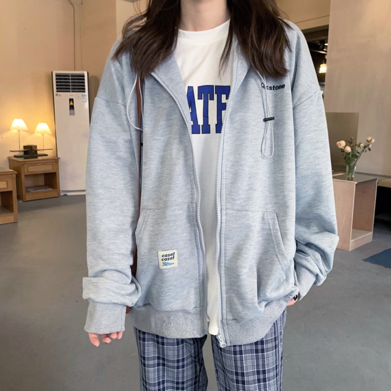 SUXI Áo khoác hoodie mỏng có khóa kéo tối giản cho nữ