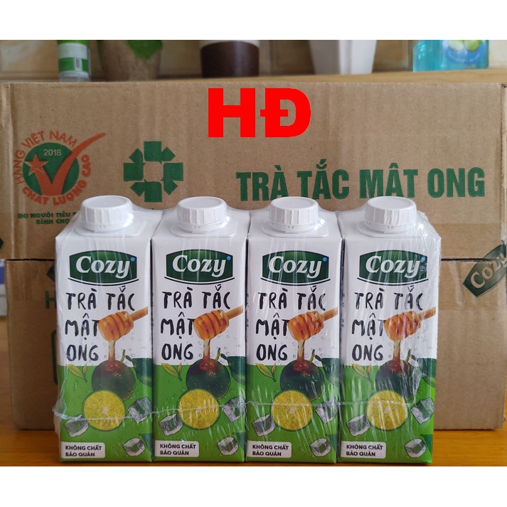 Trà cozy thùng 24 hộp 225ml - vải, trà tắc mật ong, trà đào sả - Trà hoa quả uống liền