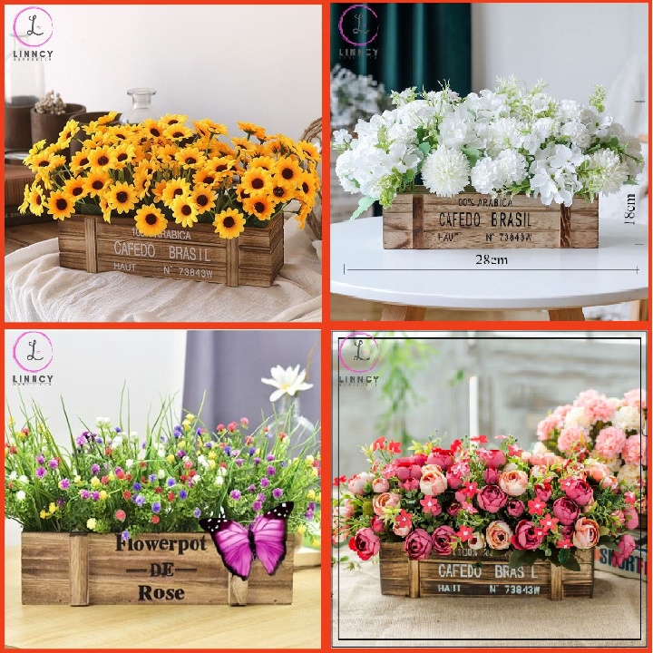 Giỏ hoa gỗ để bàn dài 28cm trang trí bàn, kệ tủ, trang trí cửa sổ, làm đạo cụ chụp ảnh