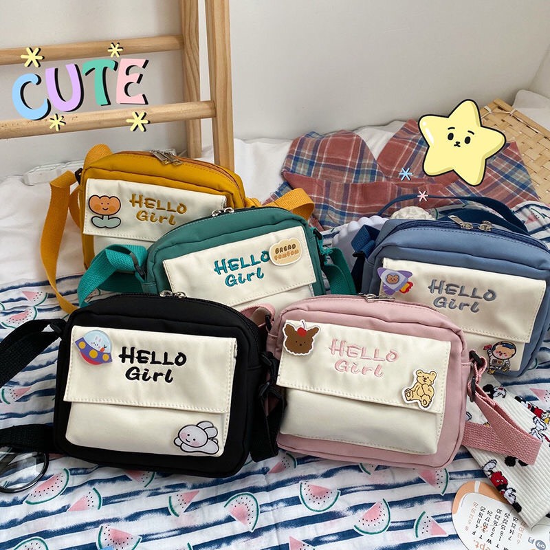 Rx214 Túi đeo chéo HELLO GIRL, túi vải đẹp, túi xinh giá rẻ
