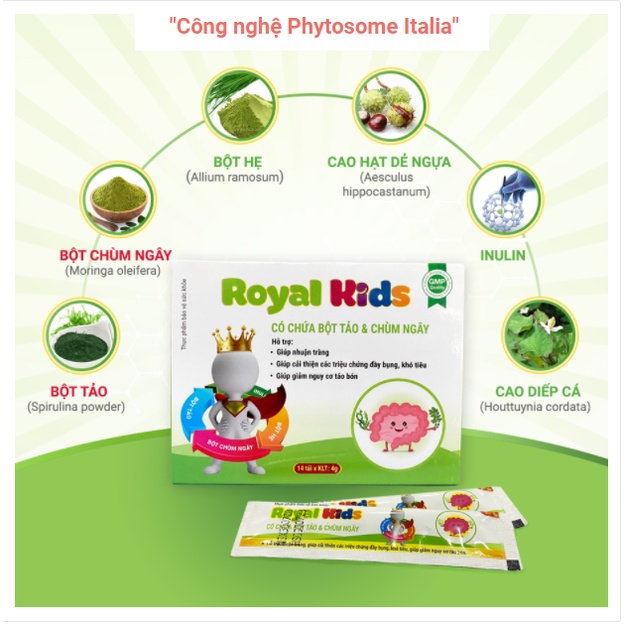 Royal Kids tinh bột tảo lục &amp; chùm ngây – Giúp trẻ ăn ngon, xua tan táo bón