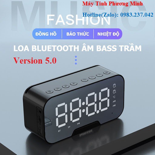 ๑Loa Bluetooth mini K10, có Đài FM Tích Hợp Đồng Hồ Báo thức, khe cắm thẻ nhớ Màn Hình Tráng Gương