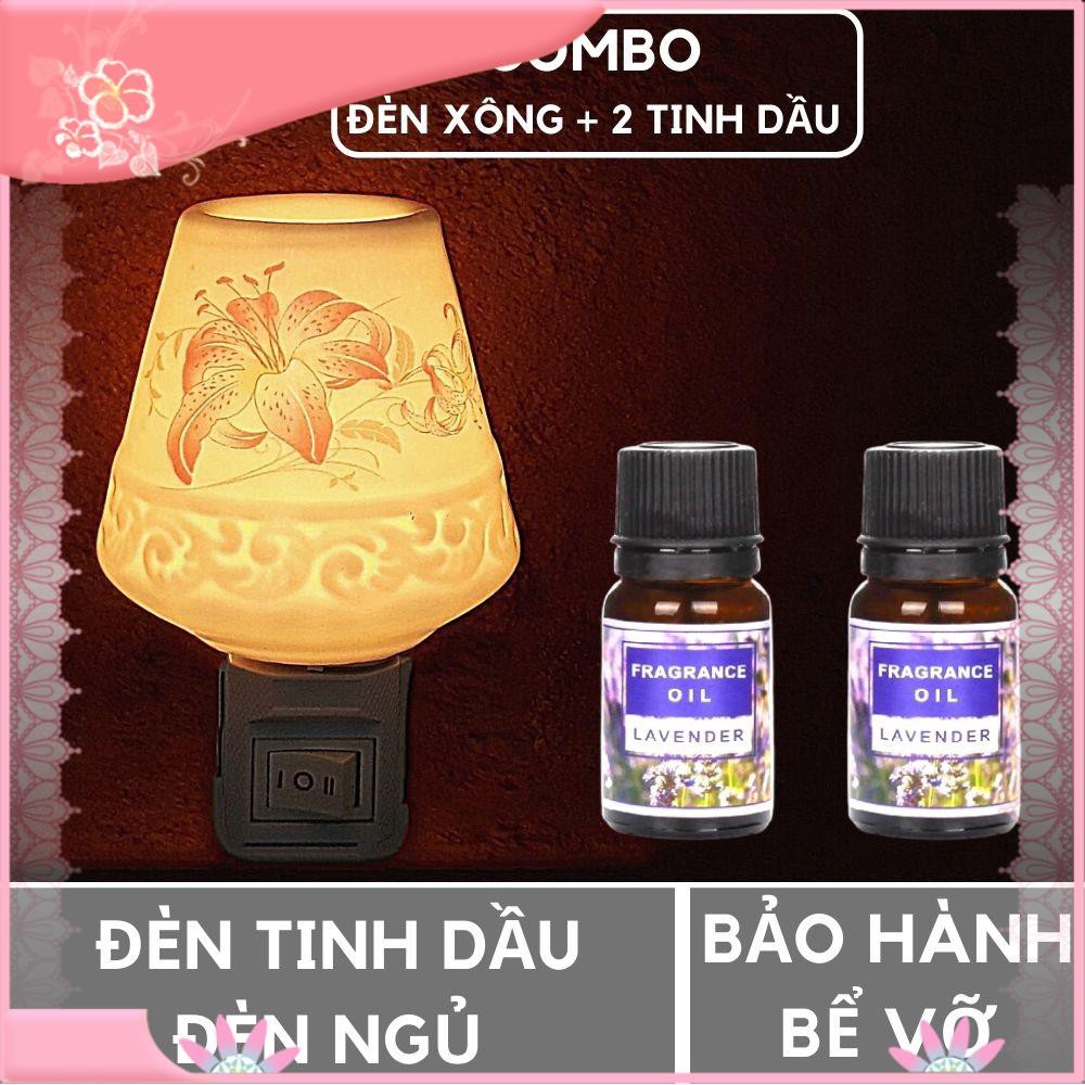 Combo Đèn xông tinh dầu+ 2 Tinh dầu thiên nhiên kiêm Đèn ngủ Cắm tường dùng điện mã 25003