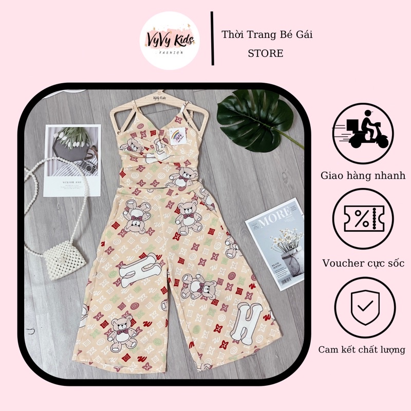 ⚡𝑭𝑹𝑬𝑬 𝑺𝑯𝑰𝑷⚡ Sét đồ bé gái, set bé gái mẫu gấu quần ống rộng thời trang VyVy Kids Fashion