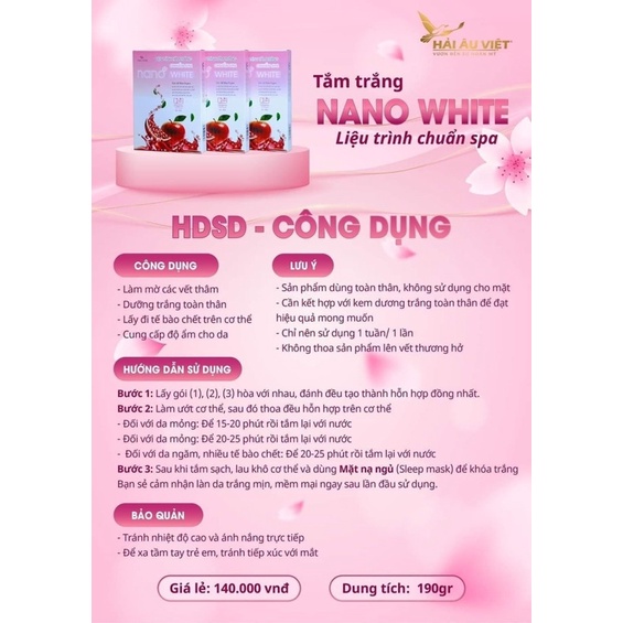 Tắm trắng body. Truyền trắng Nano White - trắng da an toàn- MẪU MỚI [SALE SỐC TRUYỀN TRẮNG]