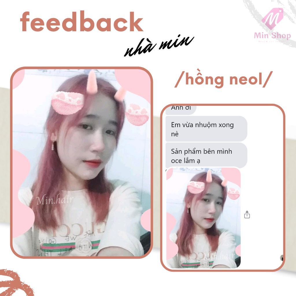 Thuốc nhuộm tóc Hồng, Thuốc nhuộm tóc màu Hồng Neol, MIN.HAIR, tặng kèm oxy trợ dưỡng và bao tay