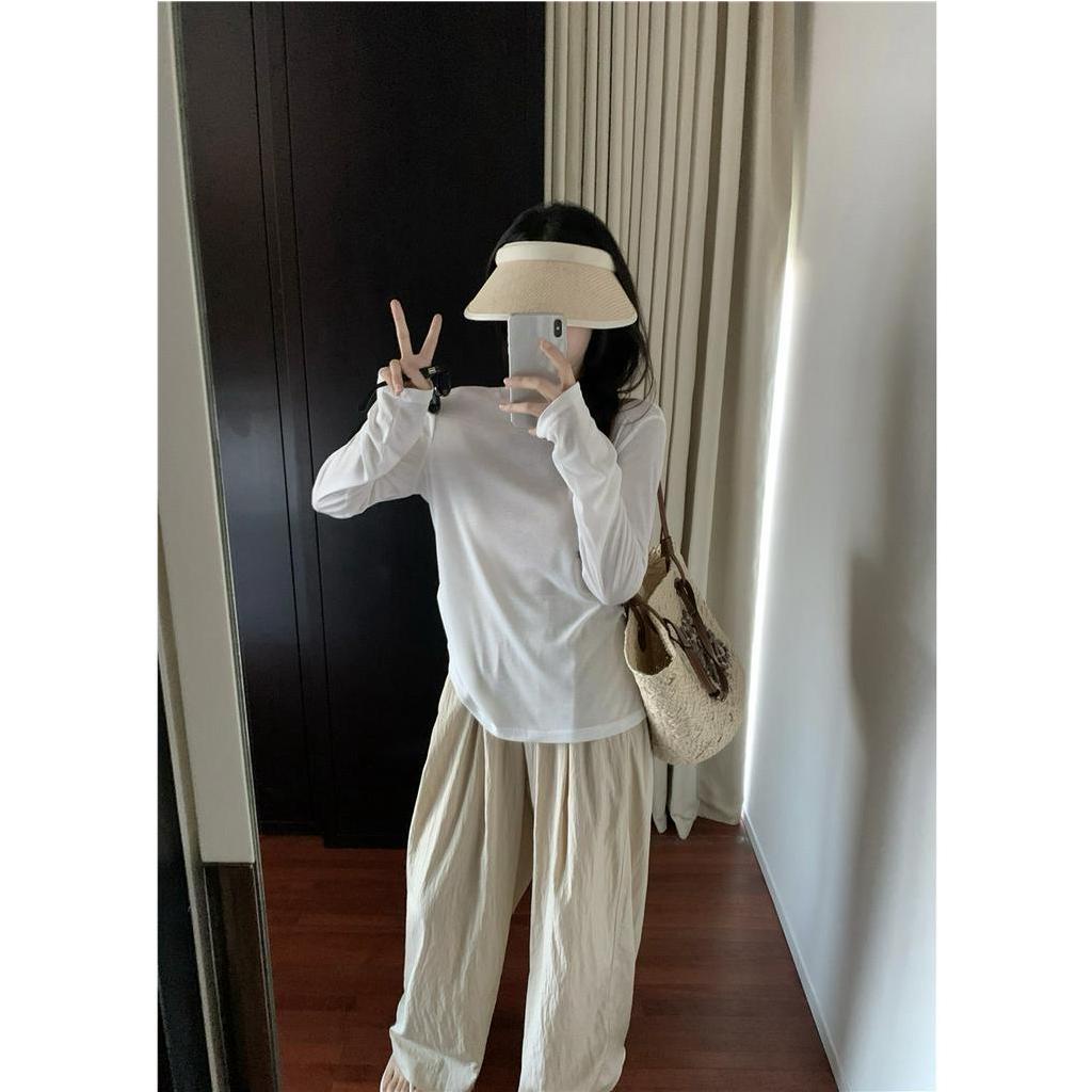 Cocory vn Bộ Áo Thun Tay Dài Cổ Tròn + Quần Ống Rộng Thời Trang Hàn Quốc Dành Cho Nữ