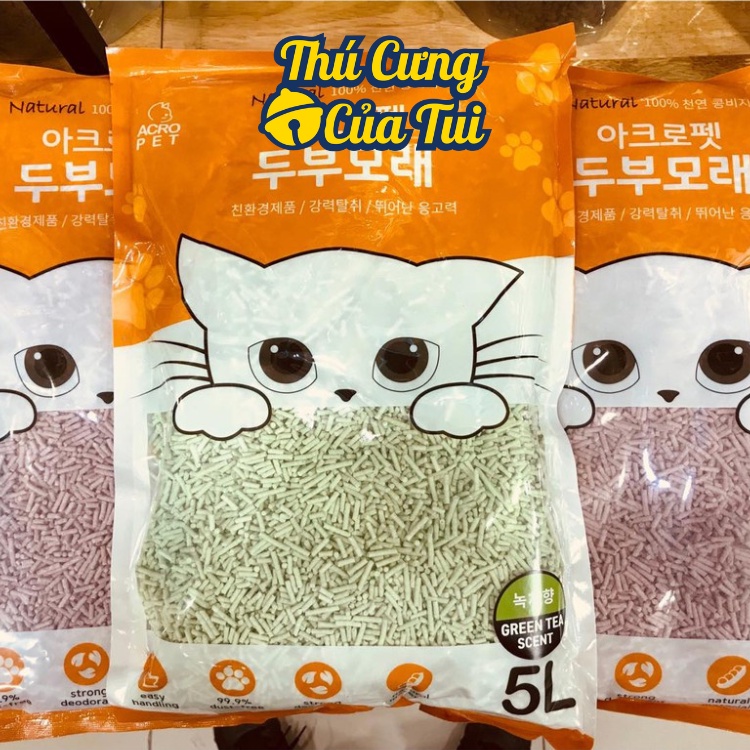 Cát đậu nành cho mèo đi vệ sinh Tofu Acropet 5L xả bồn cầu - Thú Cưng Của Tui