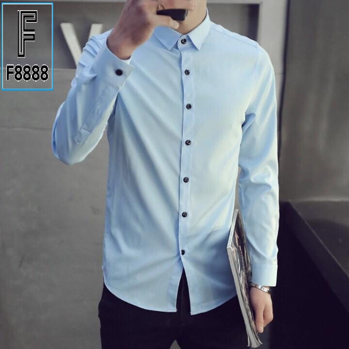 Áo sơ mi dài tay áo kiểu đẹp nam hàn quốc công sở F8888 Xanh Da Trời SMT001