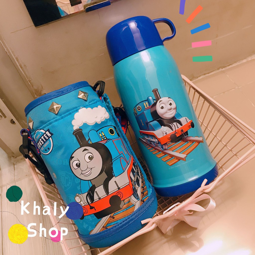 Bình nước giữ nhiệt tặng kèm túi giữ nhiệt hình xe lửa Thomas & Friends cho trẻ em, bé trai (550ml)