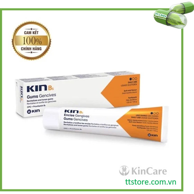 Kin B5 (Tuýp 125ml) - Kem đánh răng hằng ngày làm sạch mảng bám, phục hồi nướu răng