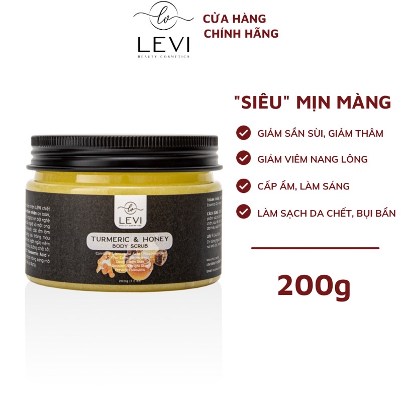 Tẩy Tế Bào Chết Body LEVI Chiết Xuất Muối nghệ mật ong trắng da cao cấp organic dung tích 200ml