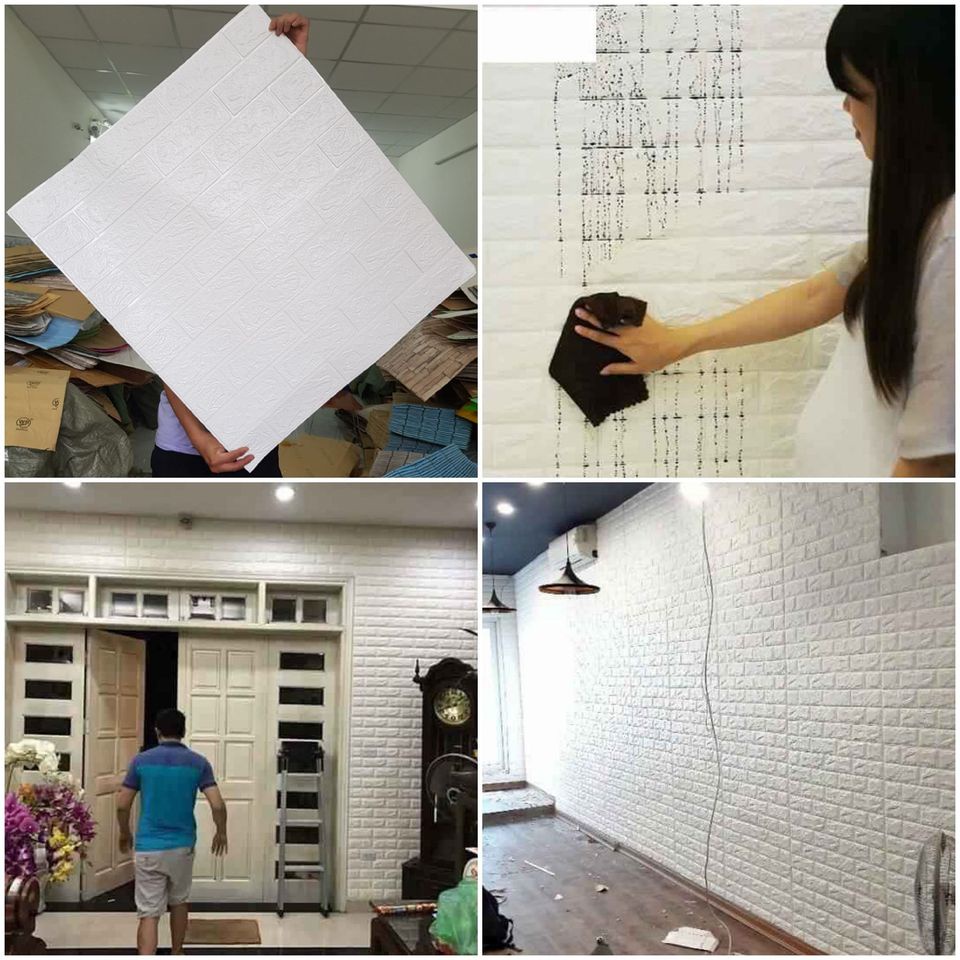 Bộ 5 Tấm Xốp Dán Tường Giả Gạch 3D Màu Trắng 70cmx77cm