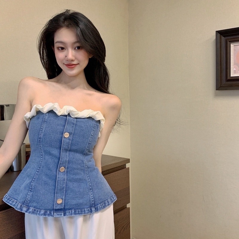 Áo corset jeans cúp ngực