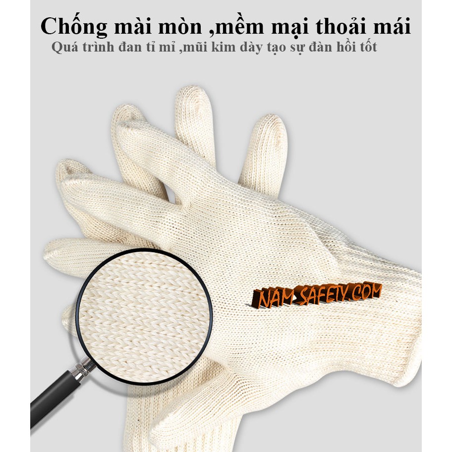 10 ĐÔI Găng tay bảo hộ lao động sợi len 60g ôm sát, chống trượt, thao tác linh hoạt, găng tay len trắng-loại dày