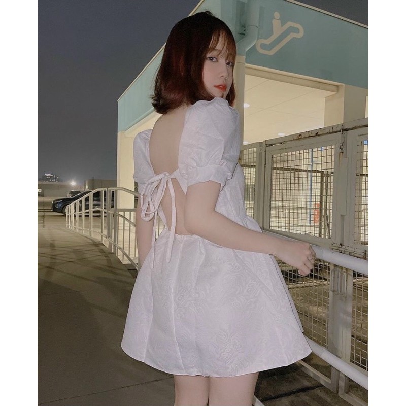Đầm TRẮNG MONI BABYDOLL thiết kế tay bồng form dài giấu quần hoạ tiết hoa nhẹ nhàng chất vải lụa gấm in | BigBuy360 - bigbuy360.vn