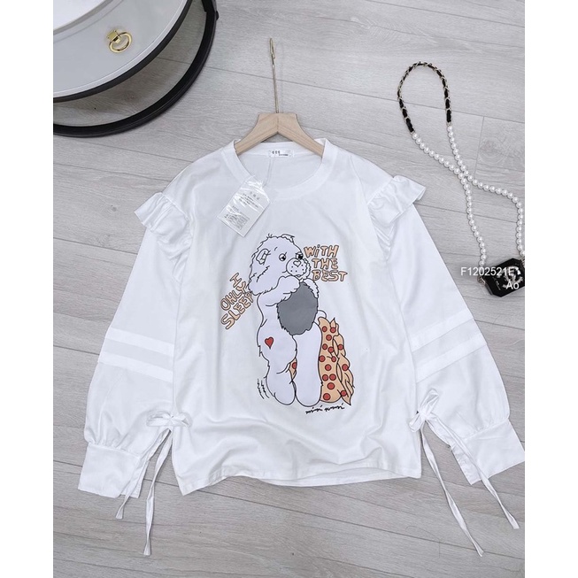 Áo sơ mi tơ óng bèo tầng dập li chạy viền ren tay dài 0923 thaotranshop90