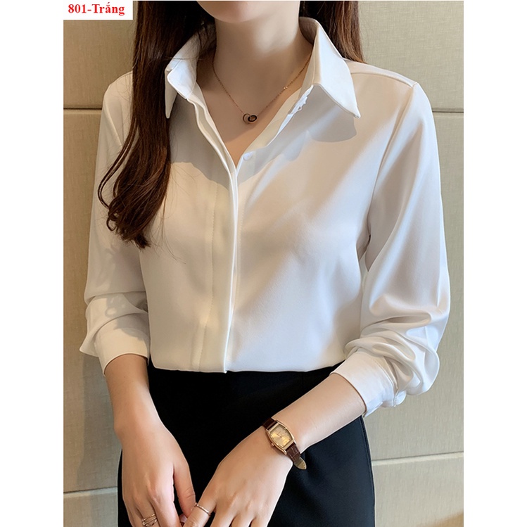 B801-Áo Sơ mi Công sở nữ lụa Ý nẹp đôi LAMO - Hàng nhập khẩu