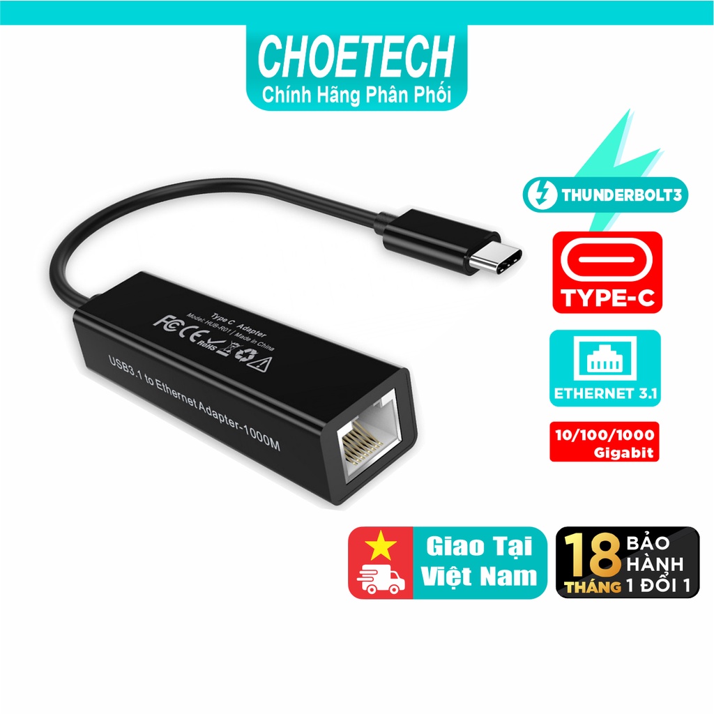 Hub Adapter Chuyển Đổi Cổng USB Type C To Lan Ethernet RJ45 CHOETECH HUB-R01 - Hàng Chính Hãng