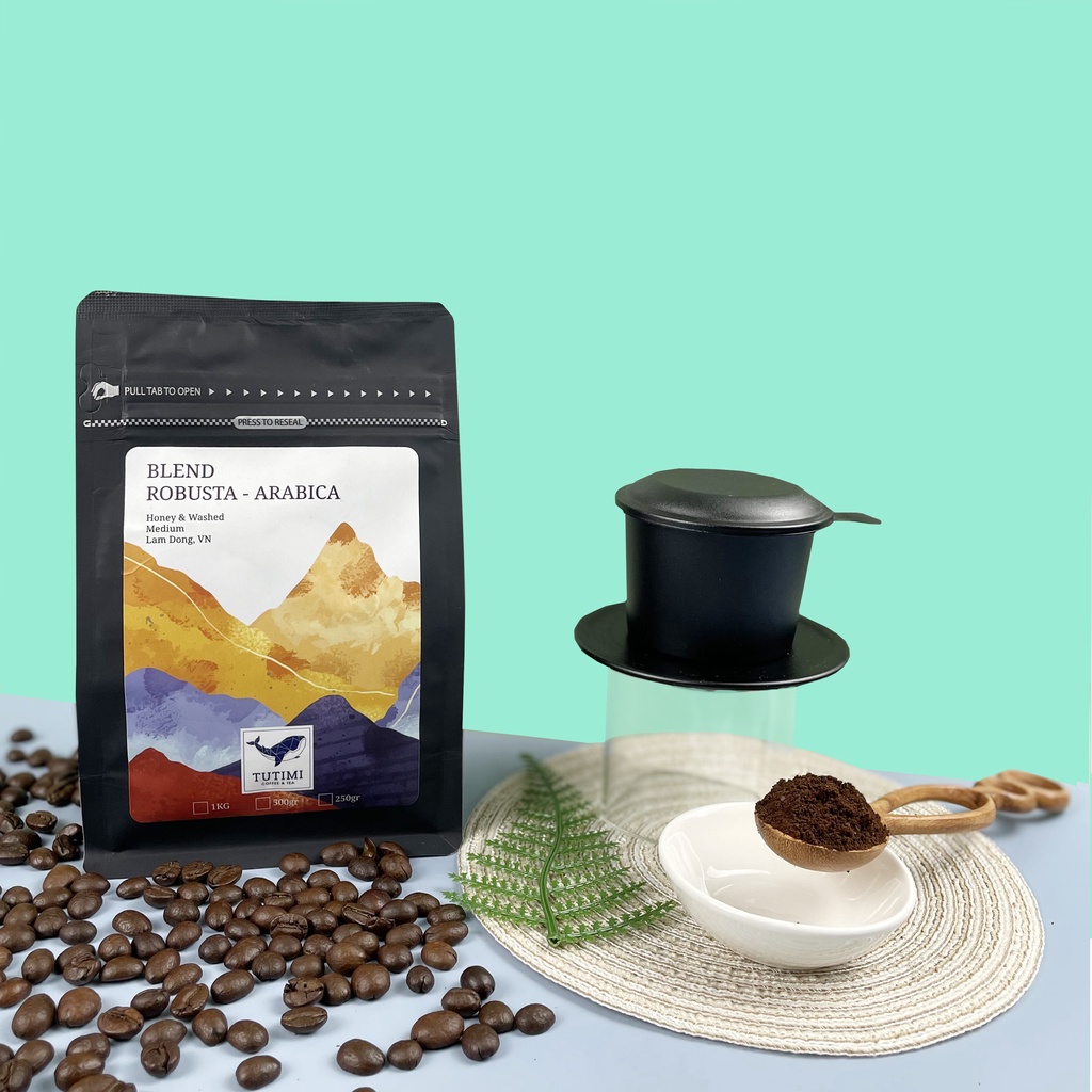 Cà phê nguyên chất Blend Robusta - Arabica (1KG), rang mộc đậm đà thơm nồng dùng pha phin hoặc pha máy ngon từ TuTiMi