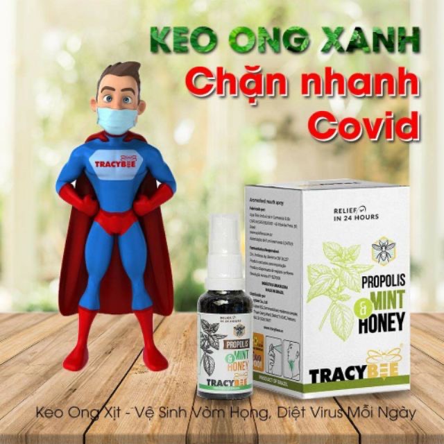Xịt họng keo ong TRACYBEE vị bạc hà - Giảm viêm họng cho bé từ 2 tuổi trở lên và người lớn xchai 30ml