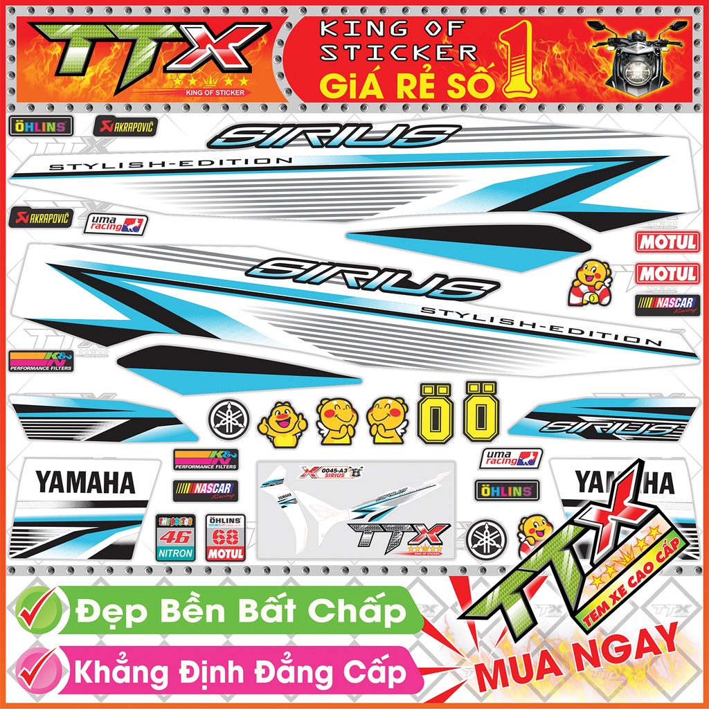 Tem Xe Sirius Chỉ Xanh Nền Trắng Xám - Tem Sirius Xám Trắng Xanh  Siêu Đẹp - Mẫu Team Sirius Xanh Trắng Xám