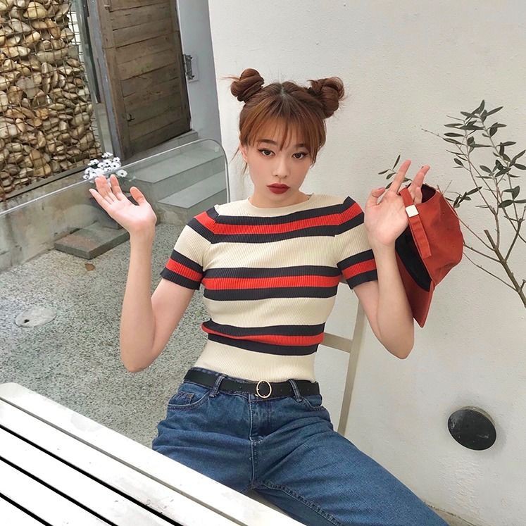 Áo Thun Nữ Tay Ngắn Kẻ Sọc Ngang Trẻ Trung