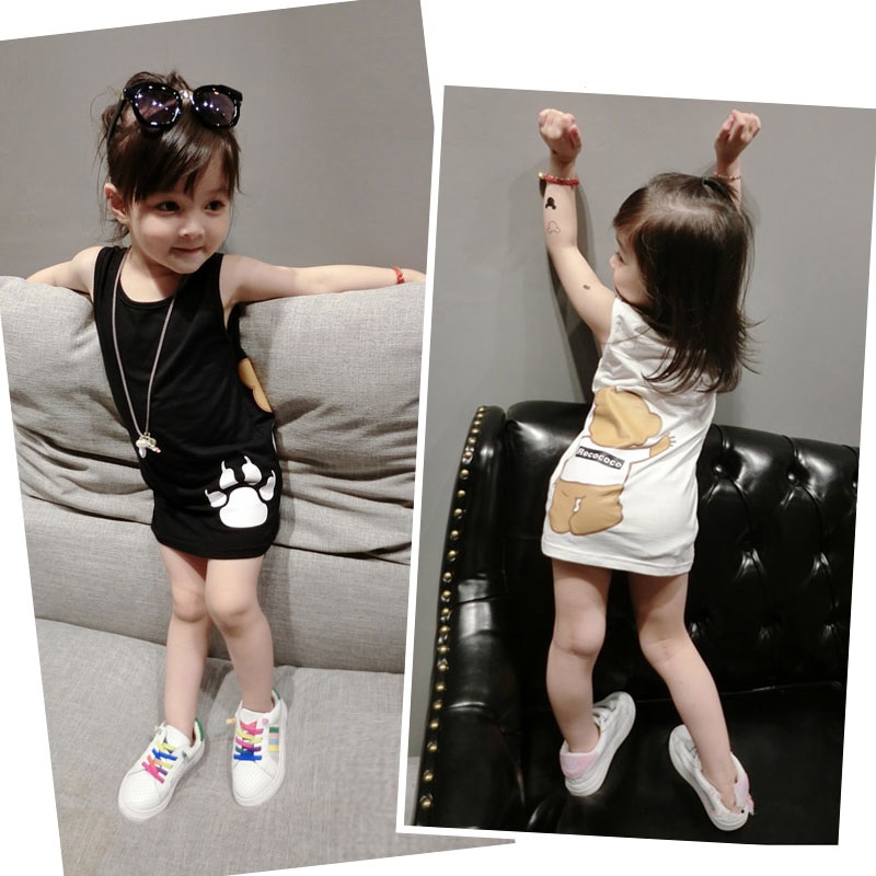 Đầm Thun Cotton Không Tay Mùa Hè Cho Bé Gái
