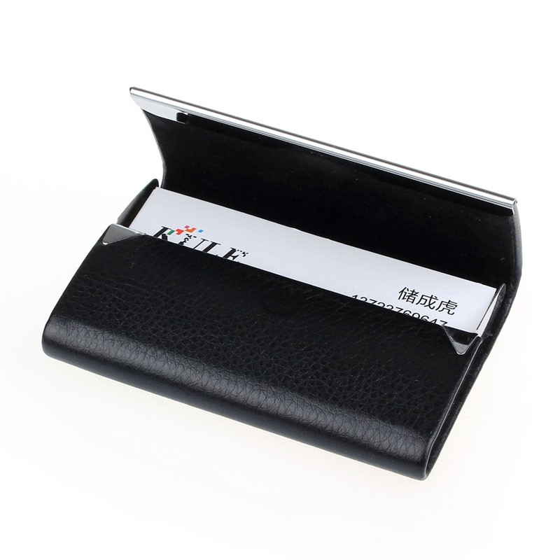 Hộp Đựng Card Visit Nhỏ Gọn Tiện Lợi Bỏ Túi NC02 Da Simili Vân Đen Và Inox Không Gỉ [ Có Khắc Tên Theo Yêu Cầu ]