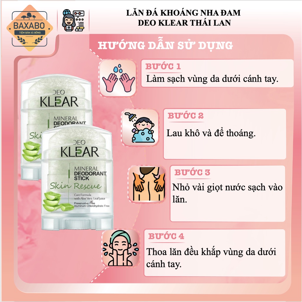 LĂN ĐÁ KHOÁNG NHA ĐAM KLEAR MINERAL DEODORANT STICK - NỘI ĐỊA THÁI LAN - HÀNG CHÍNH HÃNG