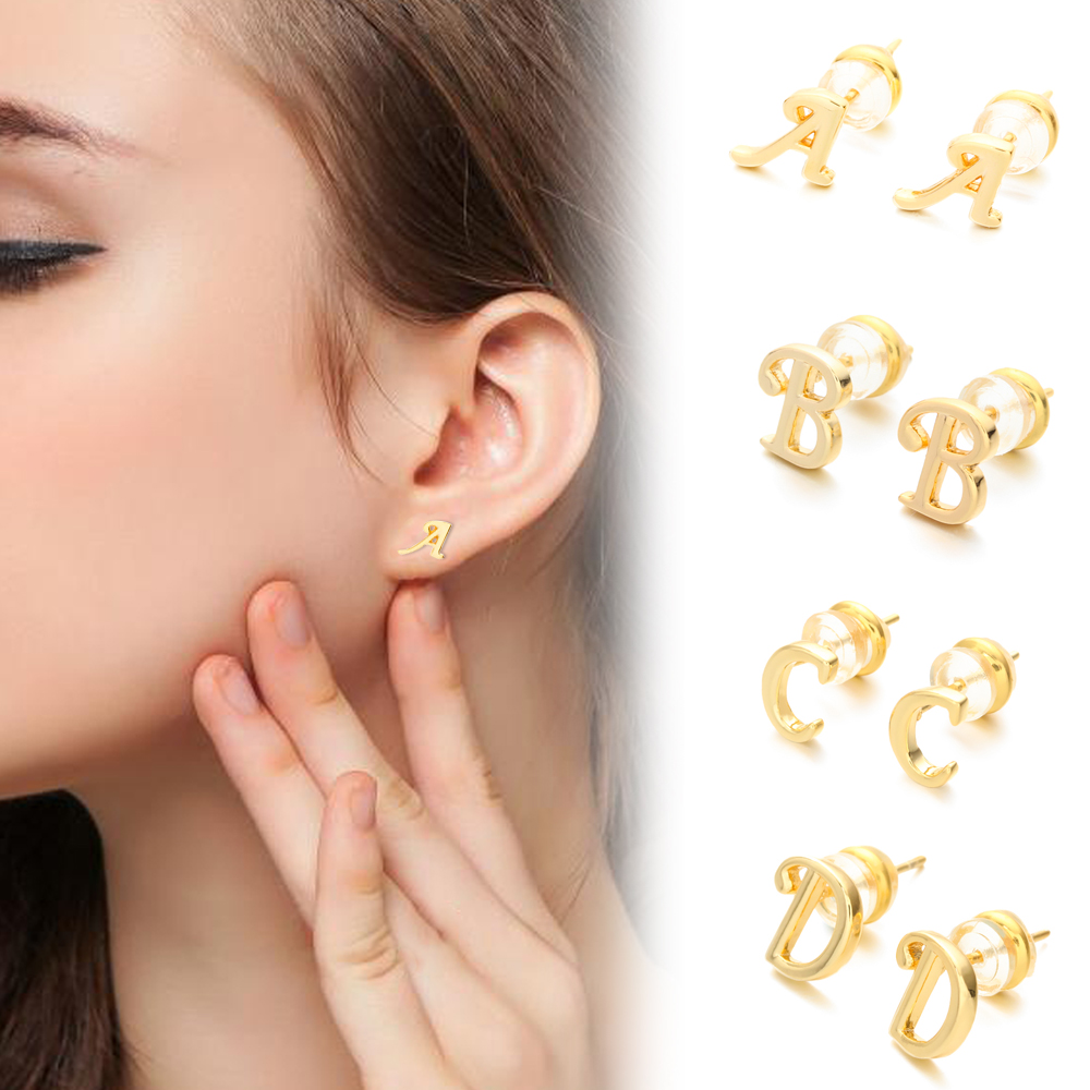 Bông Tai Chữ Cái Đính Đá Mạ Vàng 18k Sang Trọng Cho Nữ