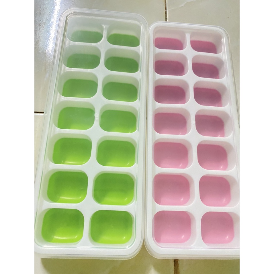Khay Đá Silicon Có Nắp Đậy 14 Viên, Khay Đựng Đá Tủ Lạnh, Làm Đá Thạch Kem Bảo Quản Chống Mùi Tuyệt Đối