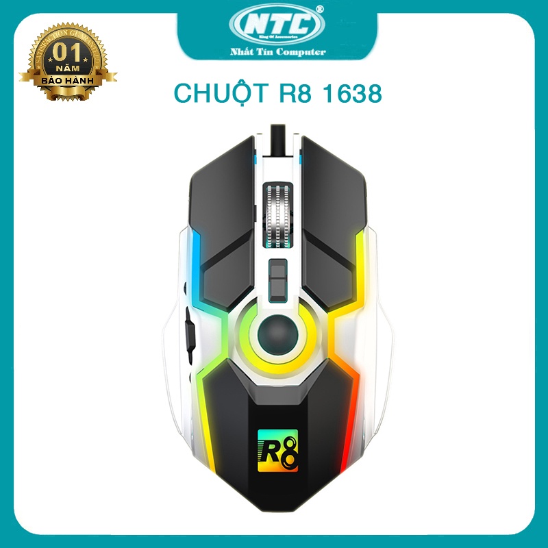 Chuột 8D Gaming R8 1638 DPI 6000 đẹp lung linh - chơi game cực chất (Đen) - Nhất Tín Computer