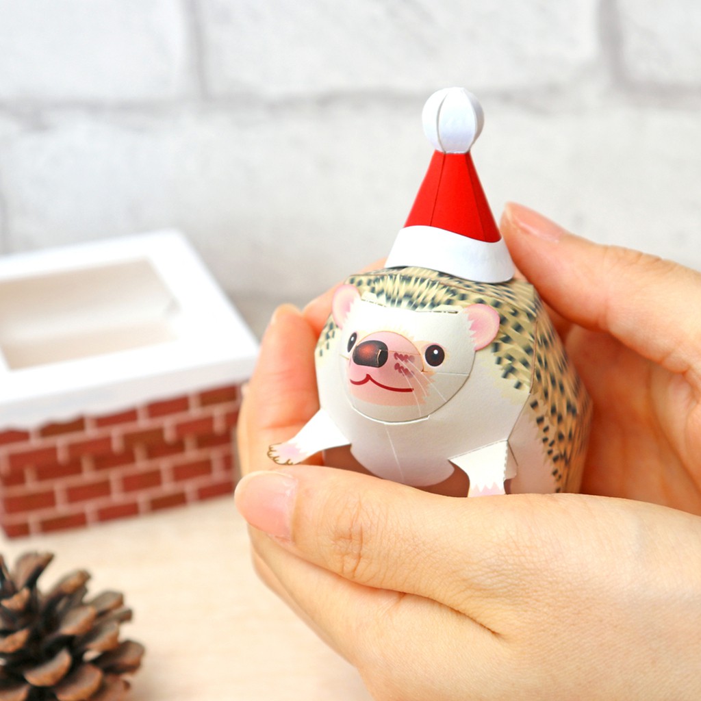 Mô hình giấy động vật Giáng sinh Nhím cute Noel