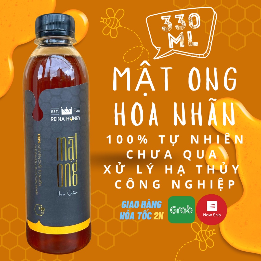 330ml (400-460gr) Mật Ong Hoa Nhãn Nguyên Chất Chưa Qua Xử Lý Công Nghiệp - 100% Tự Nhiên - Chai Nhựa - Reina Honey