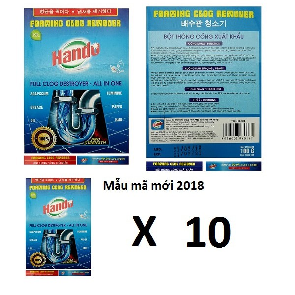 Bộ 10 gói bột thông cống Hando 100g
