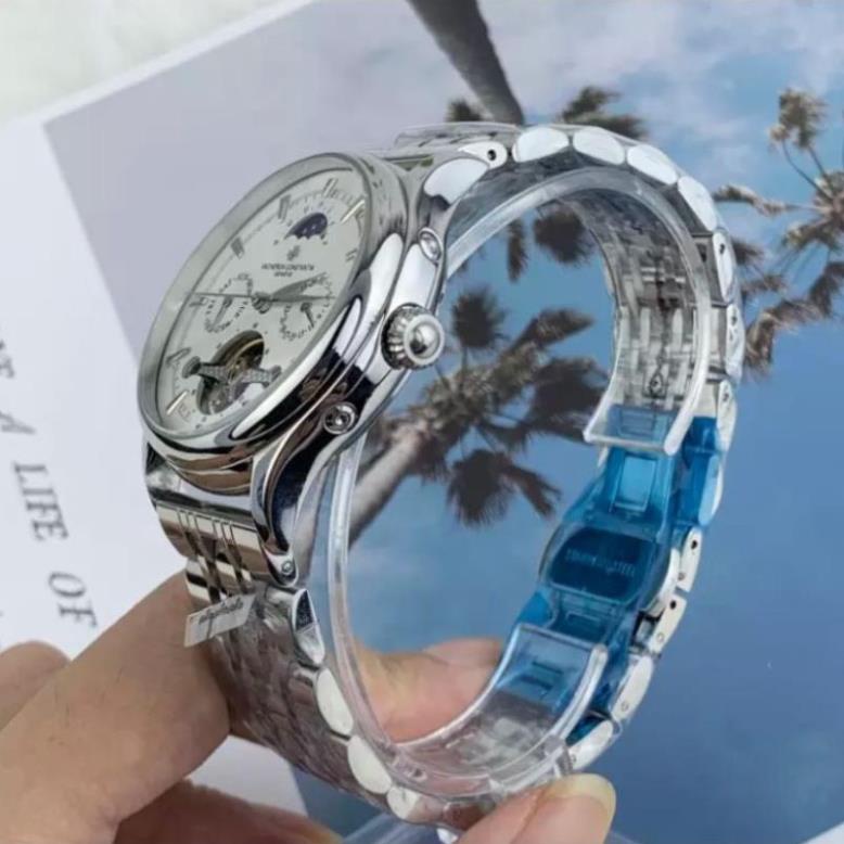 Đồng hồ Nam máy nhật, mẫu 5 kim lộ cơ thanh ngang, mặt trắng viền trắng , dòng cơ Automatic size 40mm , Đồng hồ thật giá