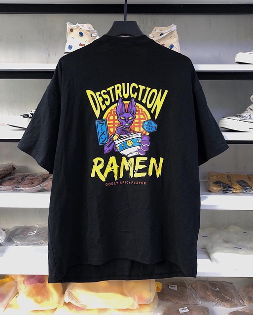 Áo Thun Unisex ❤️FREESHIP❤️ Áo Thun Tay Lỡ RAMEN màu ĐEN ☂️ Nam nữ unisex | BigBuy360 - bigbuy360.vn