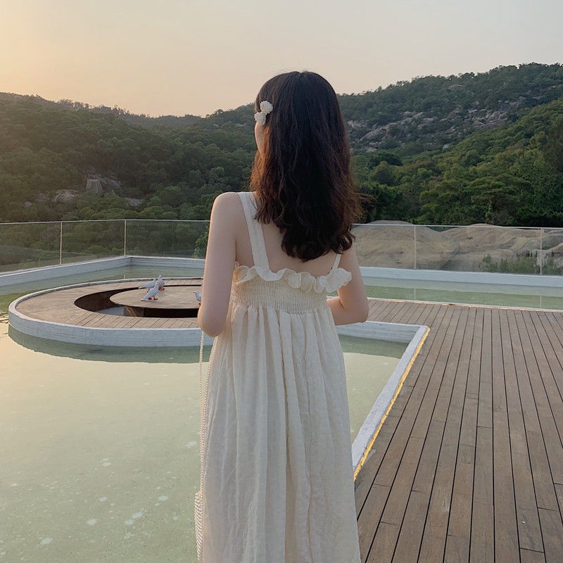 Đầm Hai Dây Dáng Dài Phối Ren Rỗng Chống Nắng Phong Cách Hàn Quốc Nhẹ Nhàng Dành Cho Bạn Nữ Mặc Khi Điều Hòa