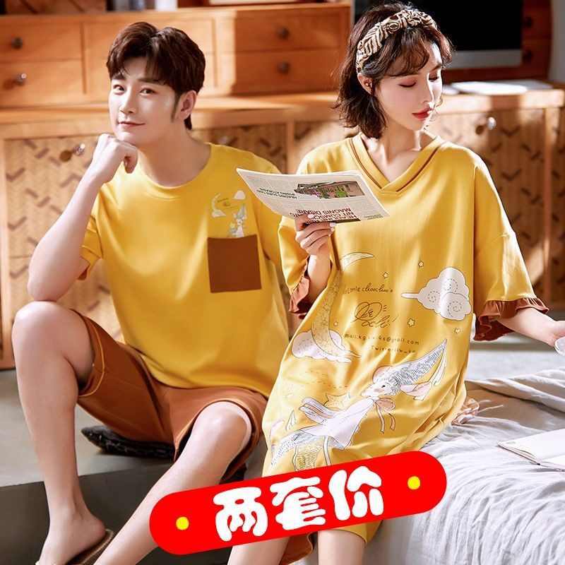 bán trước khuyến mãi2 Giá đồ ngủ Cặp đôi mùa xuân tay ngắn và hè Cotton Sexy Một người đàn ông mẫu nữ Mô hình T